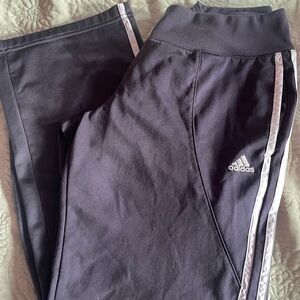 Adidas Joggers. Wide leg, purple with lavender stripes.